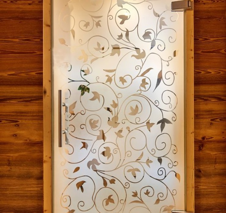Tür aus Glas mit Sandstrahlen-Optik